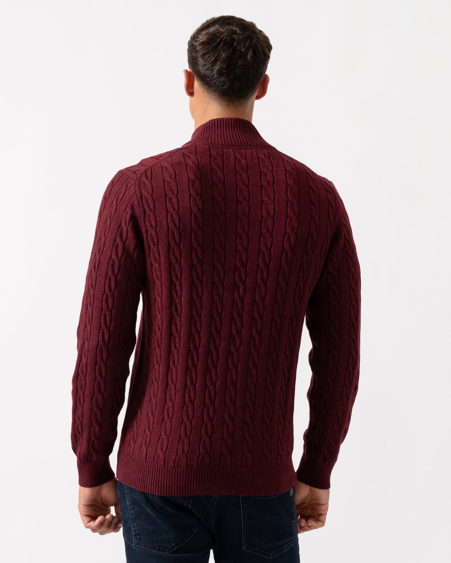 GANT Mens Cotton Cable Half Zip Jumper - 677 Bordeaux Melange