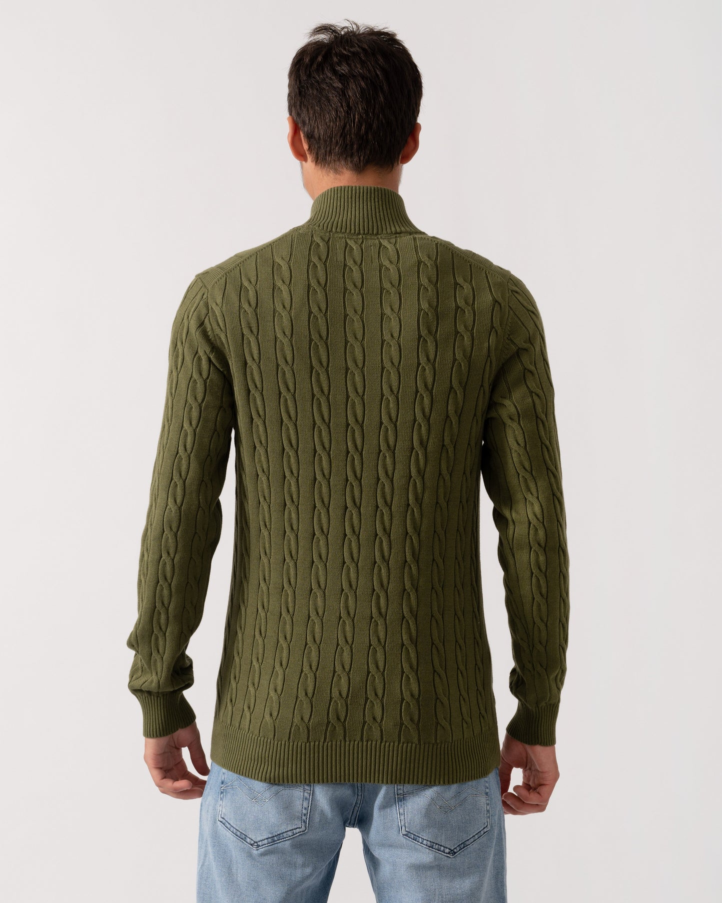 GANT Mens Cotton Cable Half Zip Jumper - 303 Moss Green