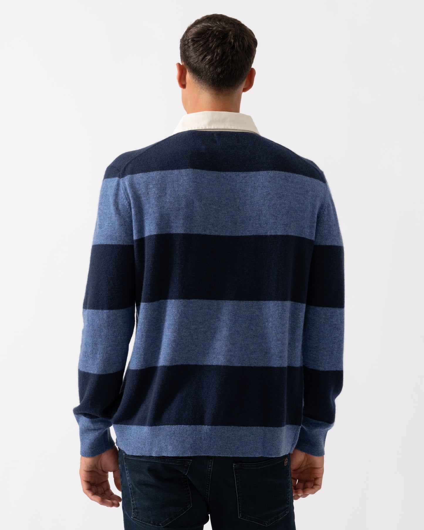 GANT Mens Extrafine Lambswool Striped Long Sleeve Polo - 410 Marine
