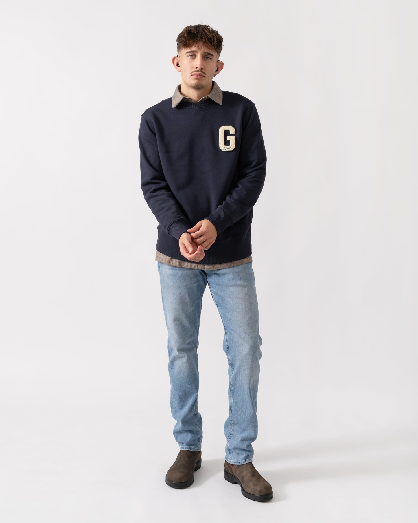 GANT Mens G Badge Crew Neck Sweatshirt - 433 Evening Blue