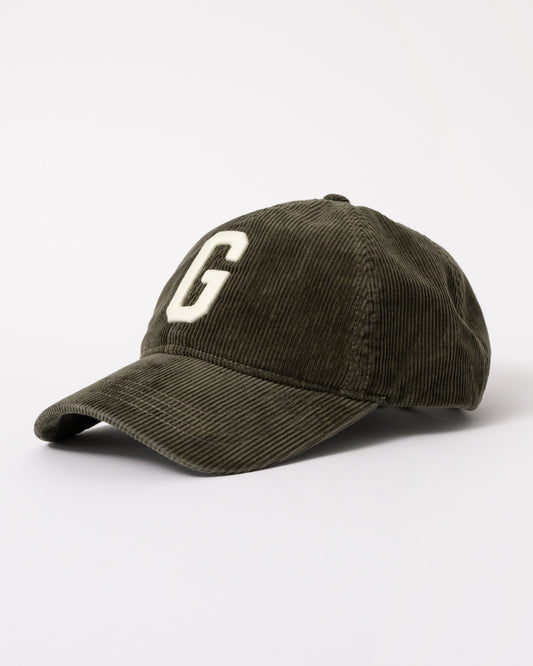 GANT Mens G Logo Corduroy Cap - 303 Moss Green
