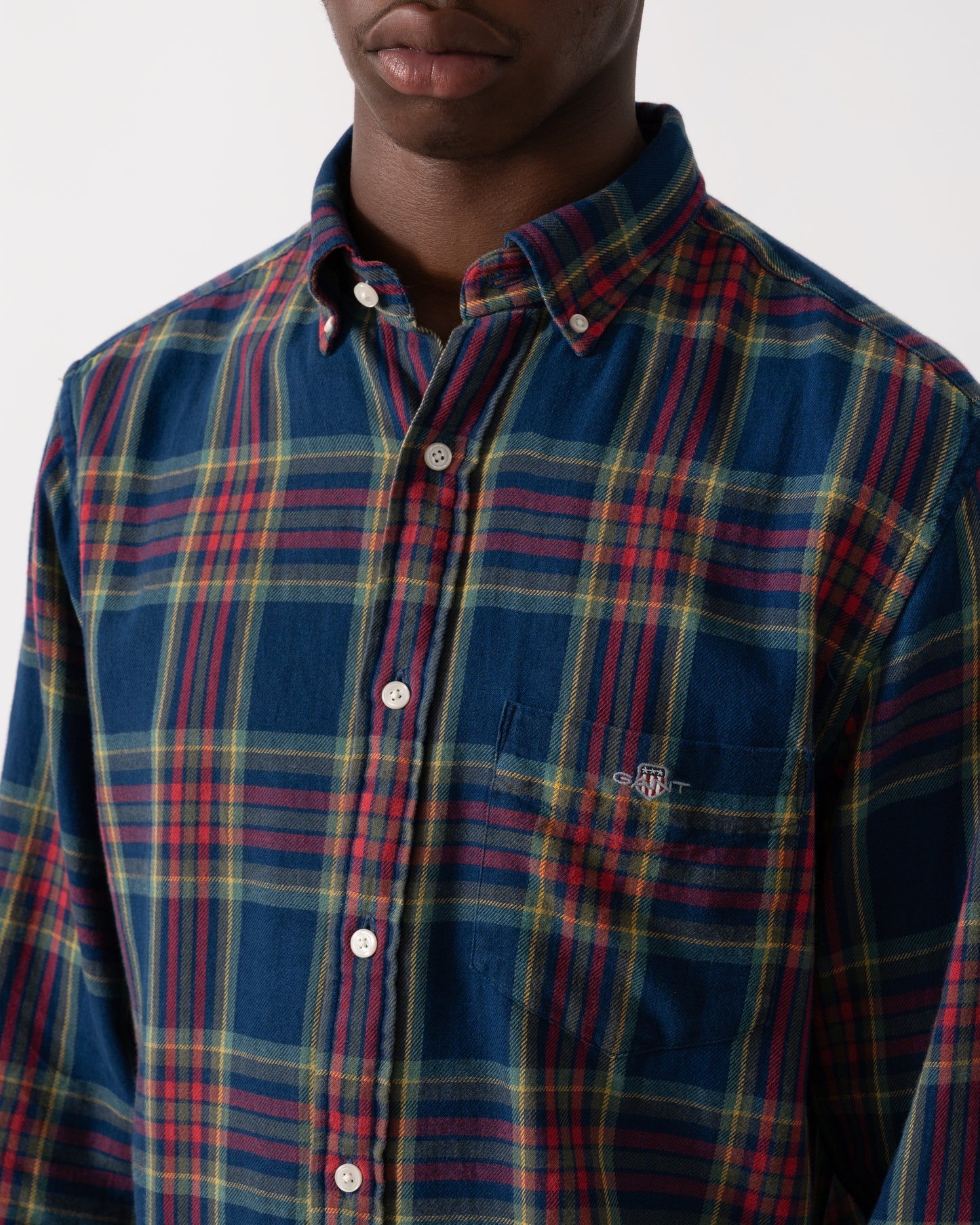 GANT Mens Long Sleeve Indigo Twill Check Shirt - 969 Indigo