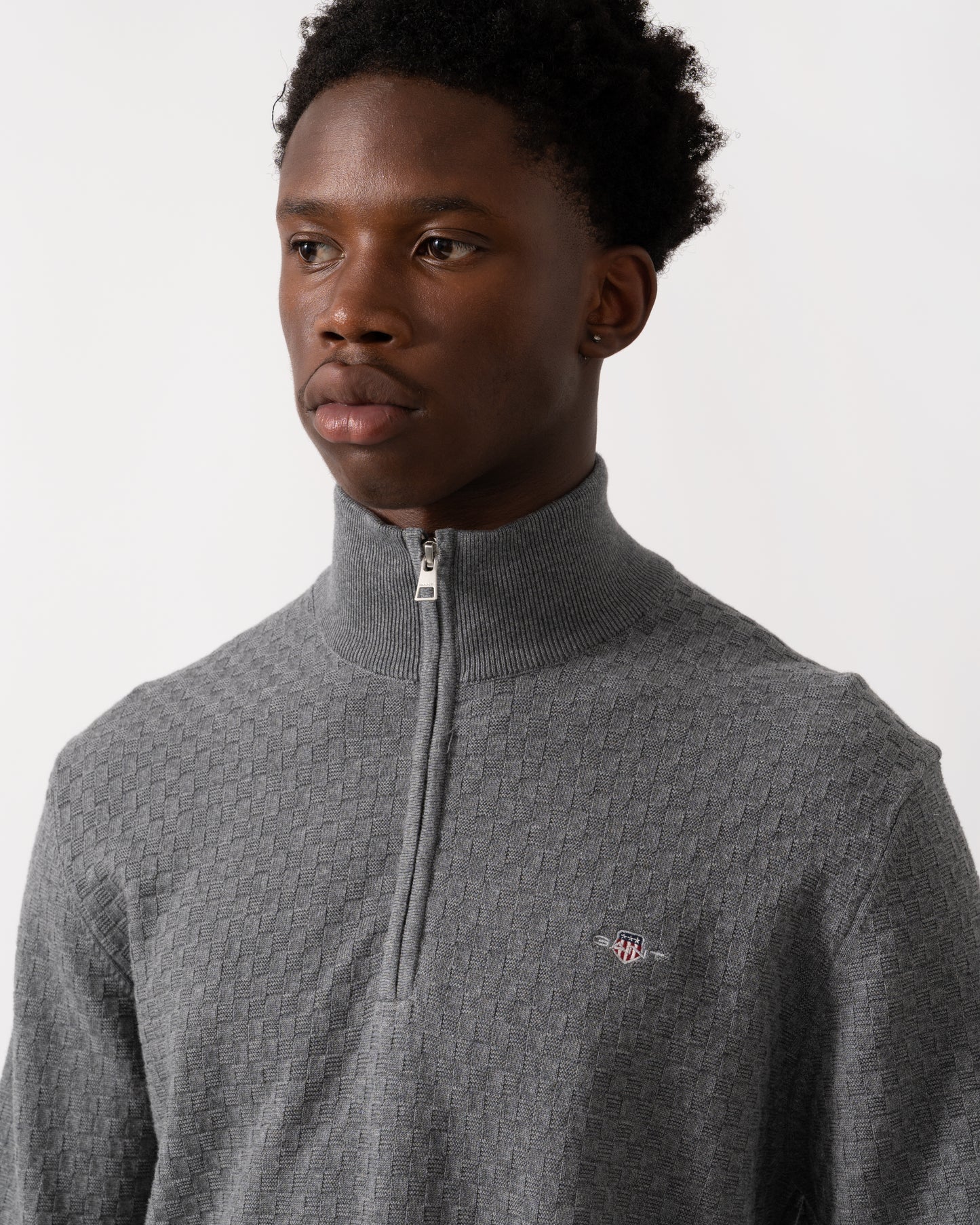 GANT Mens Micro Texture Half Zip Jumper - 92 Dark Grey Melange