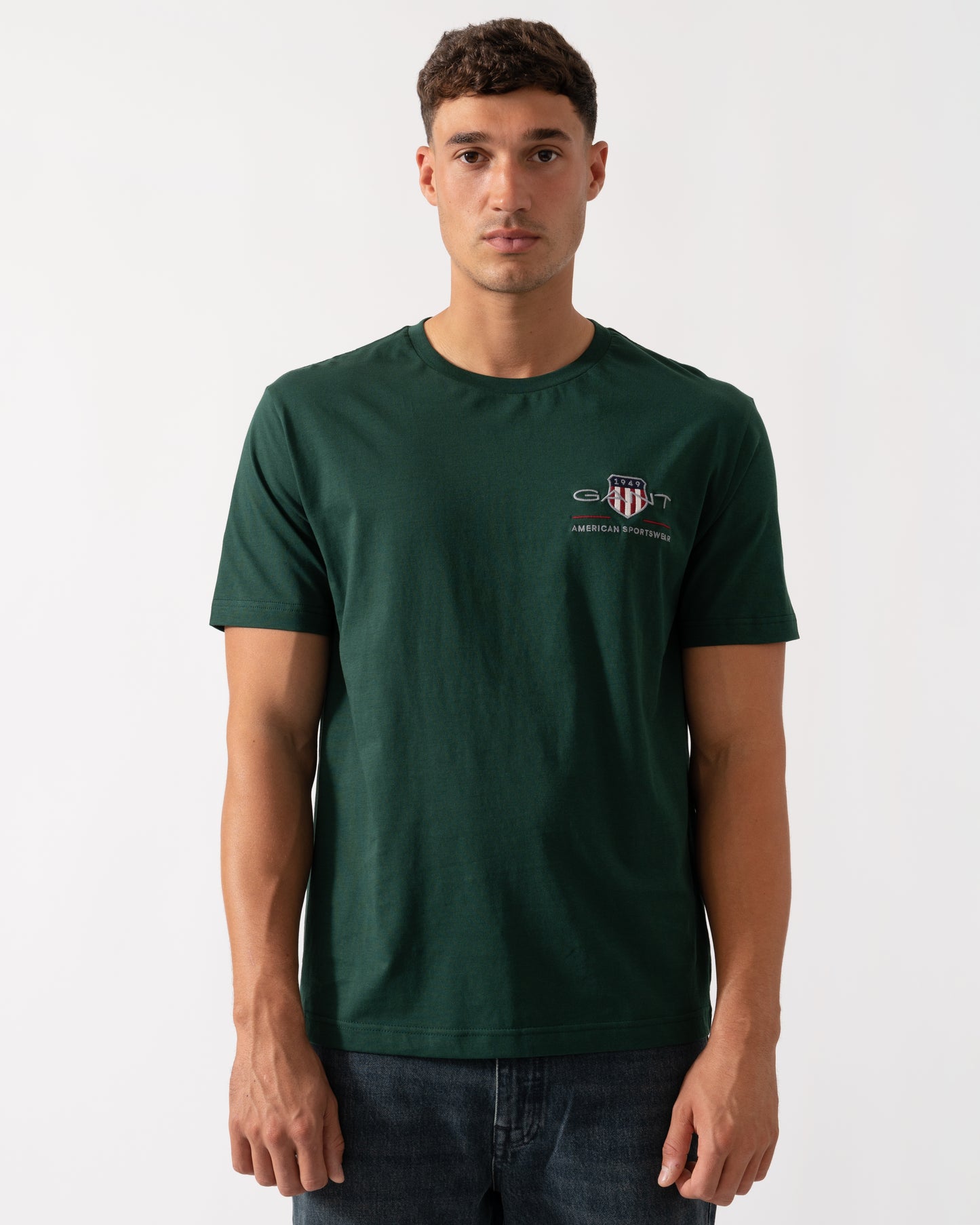 GANT Mens Regular Fit Embroidered Archive Shield T-Shirt - 374 Tartan Green