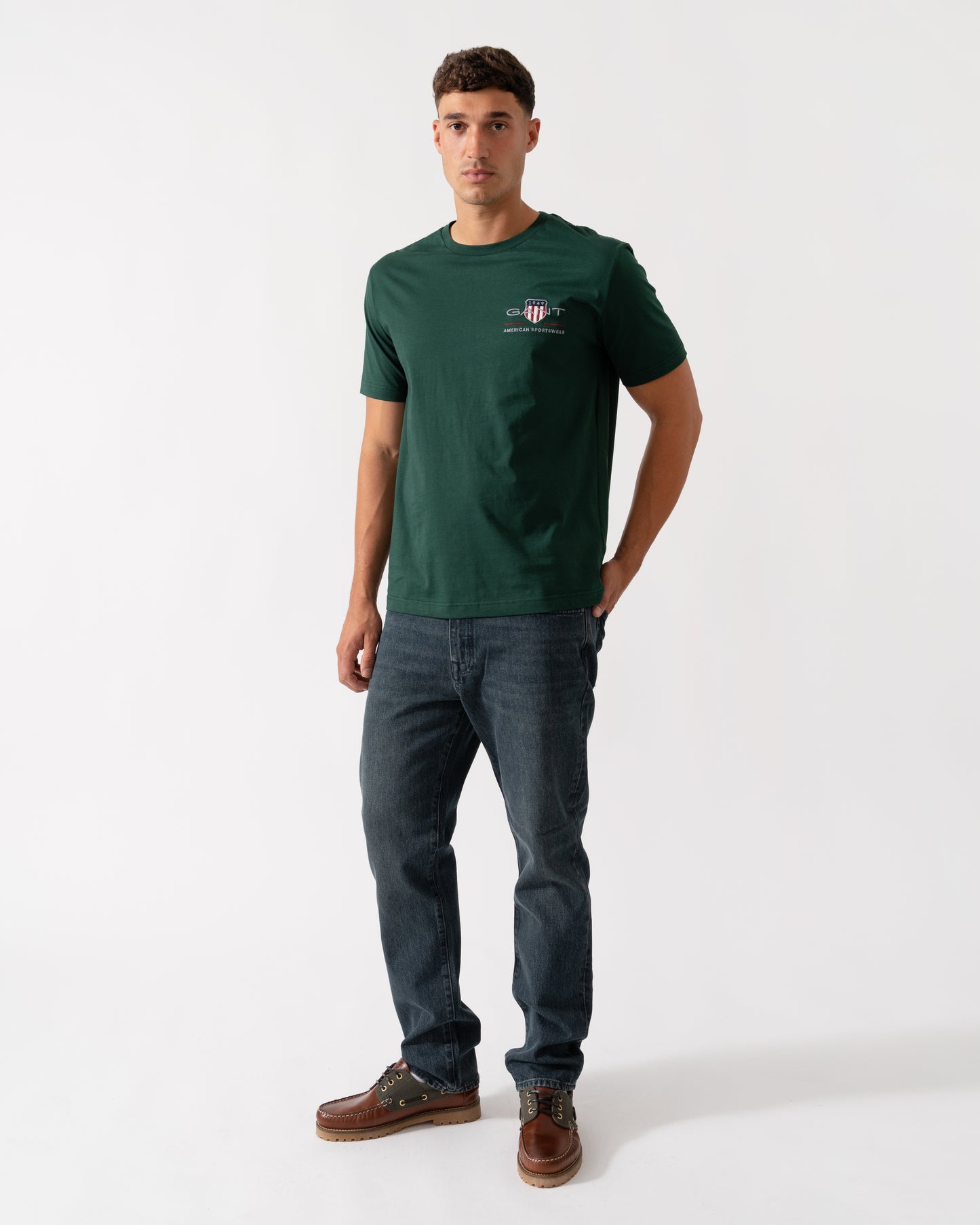 GANT Mens Regular Fit Embroidered Archive Shield T-Shirt - 374 Tartan Green