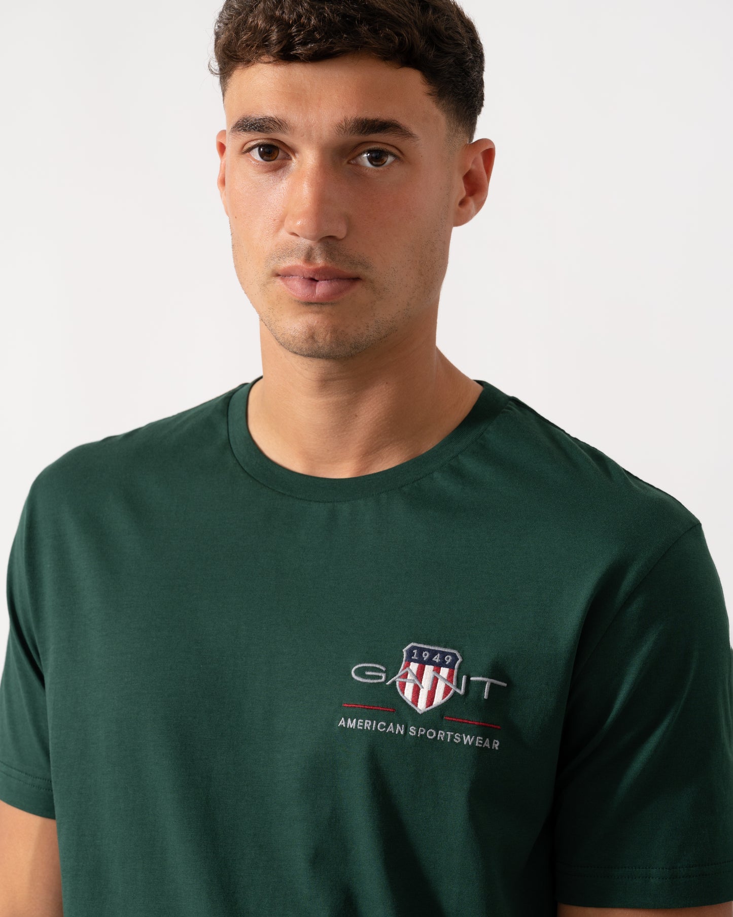 GANT Mens Regular Fit Embroidered Archive Shield T-Shirt - 374 Tartan Green