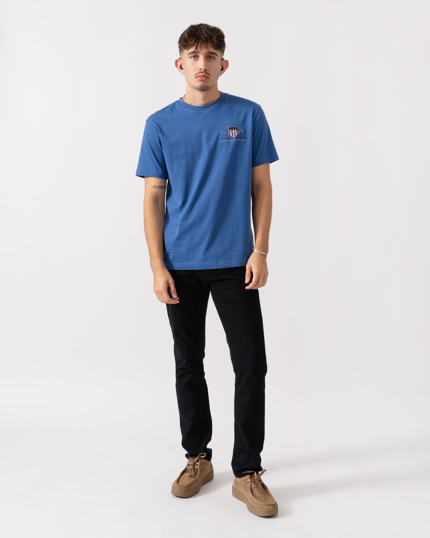 GANT Mens Regular Fit Embroidered Archive Shield T-Shirt - 407 Rich Blue