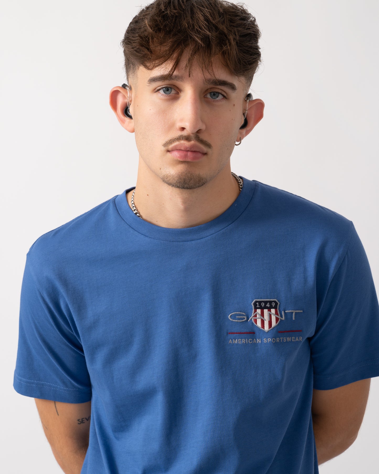 GANT Mens Regular Fit Embroidered Archive Shield T-Shirt - 407 Rich Blue