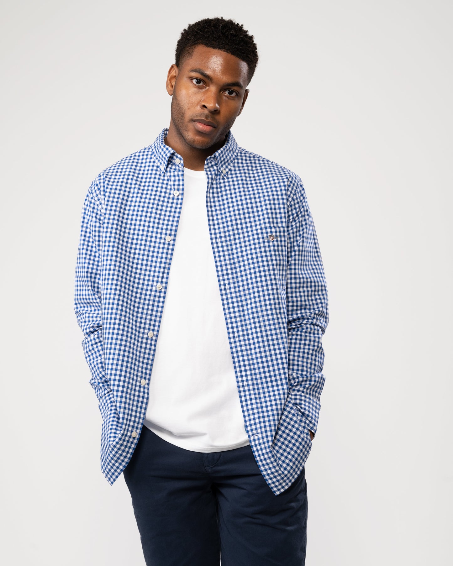 GANT Mens Regular Fit Long Sleeve Poplin Gingham Shirt - 436 College Blue