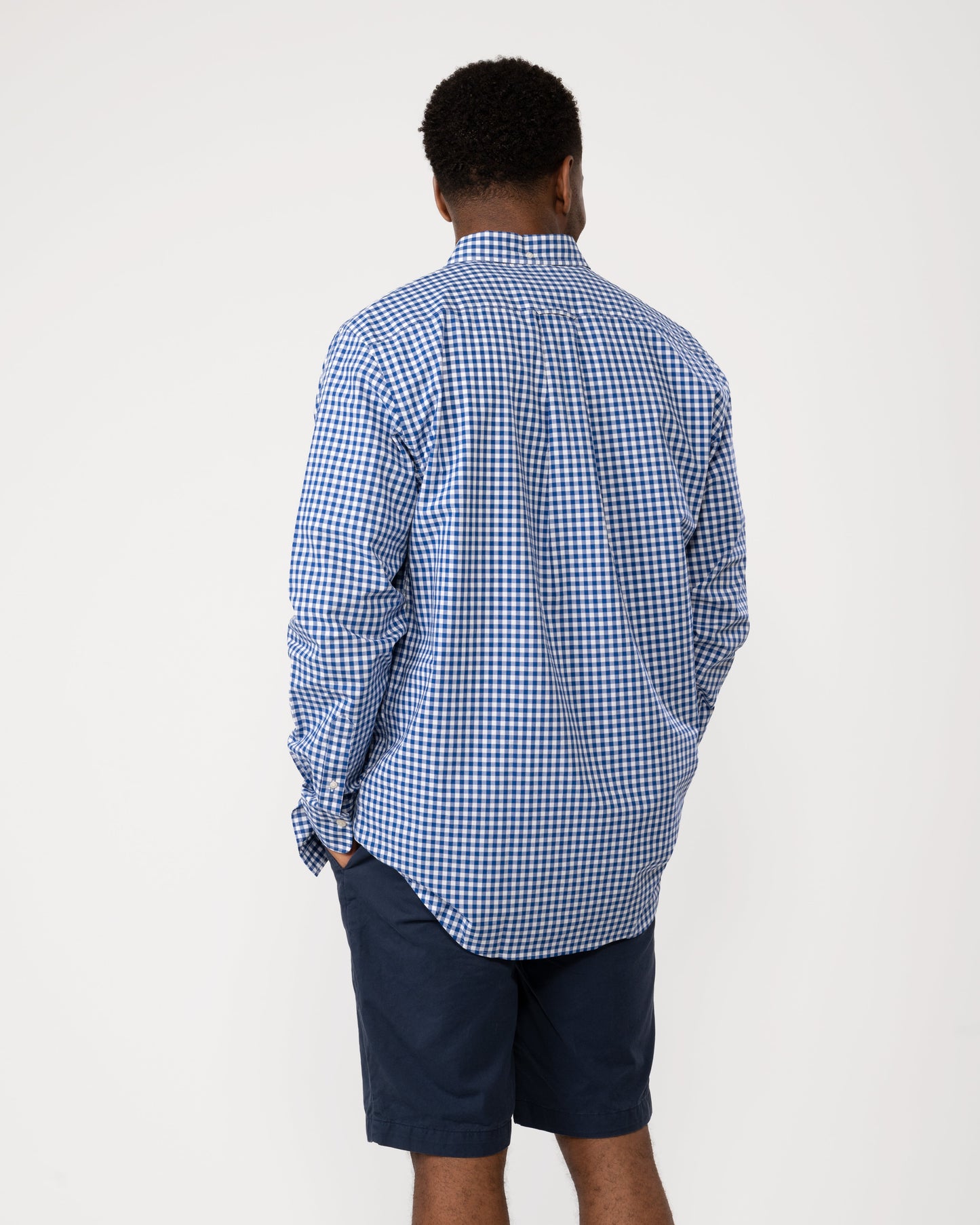GANT Mens Regular Fit Long Sleeve Poplin Gingham Shirt - 436 College Blue