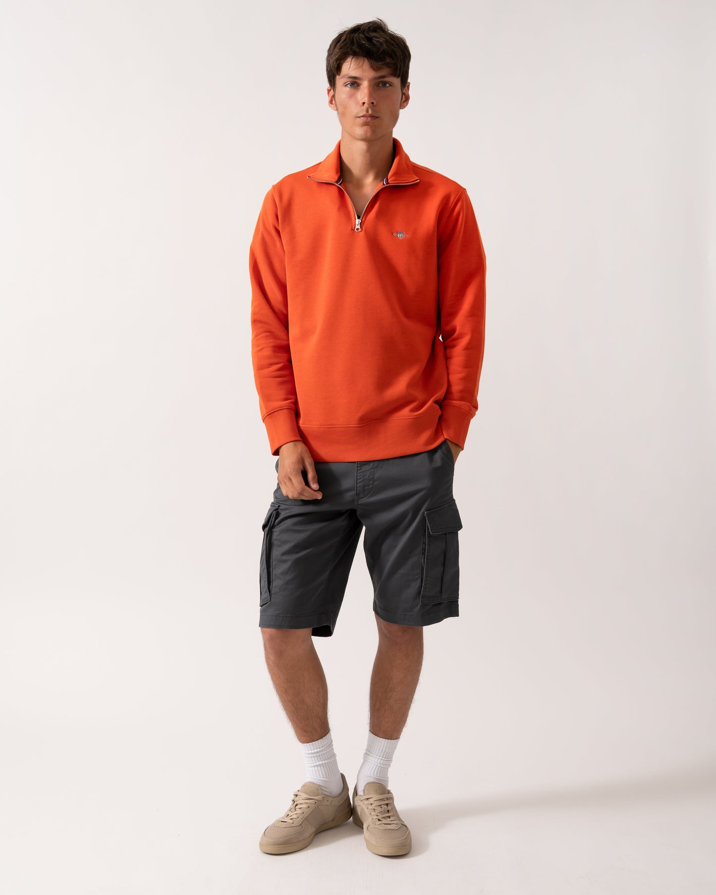 GANT Mens Regular Fit Shield Logo Half Zip Sweatshirt - 845 Deep Orange