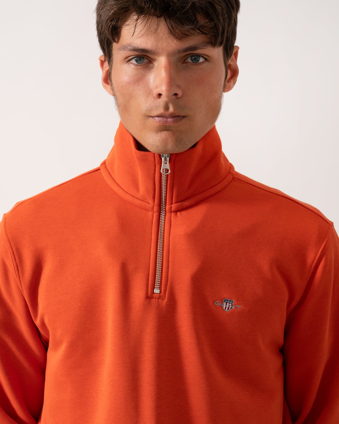 GANT Mens Regular Fit Shield Logo Half Zip Sweatshirt - 845 Deep Orange