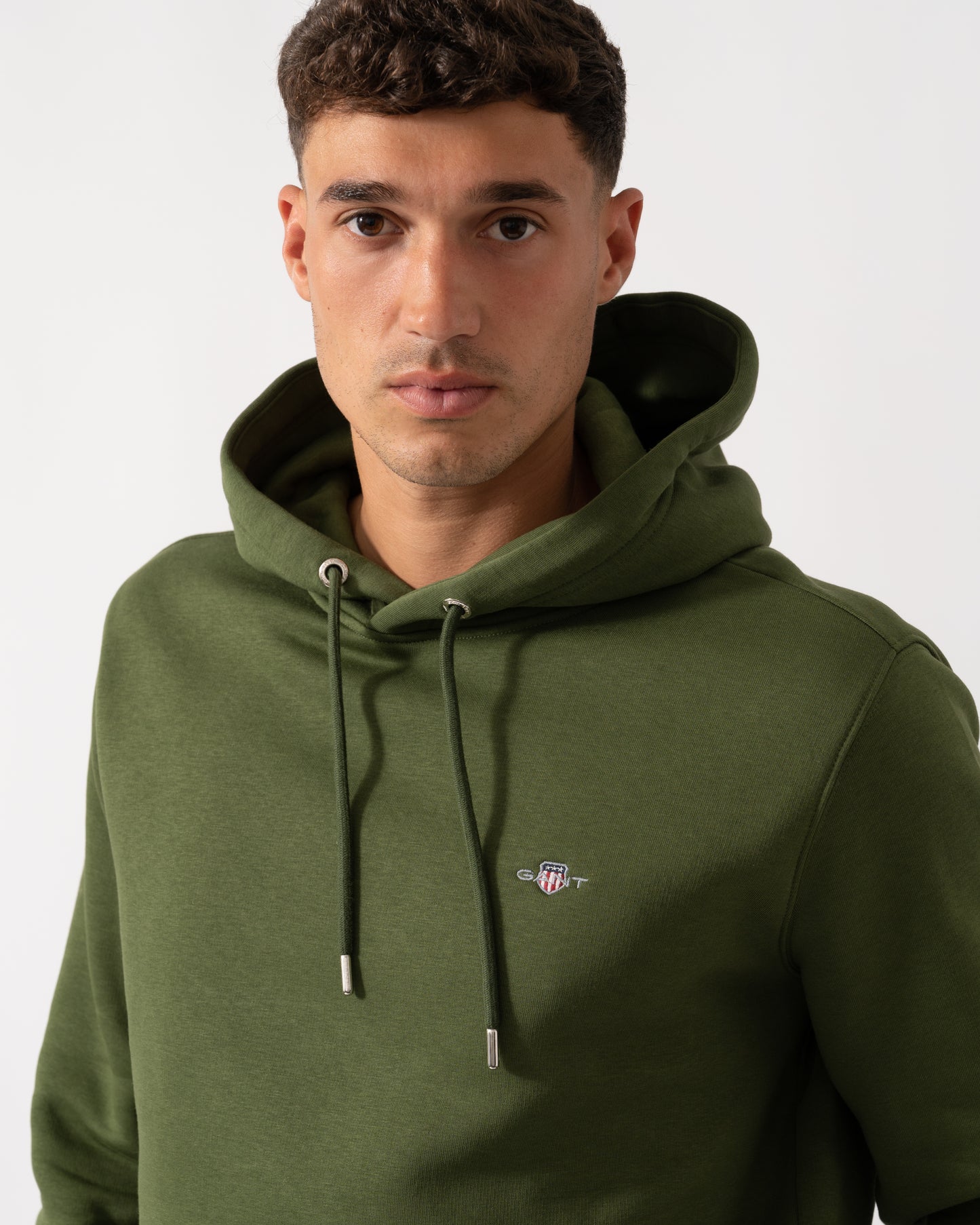 GANT Mens Regular Fit Shield Logo Pullover Hoodie - 360 Country Green