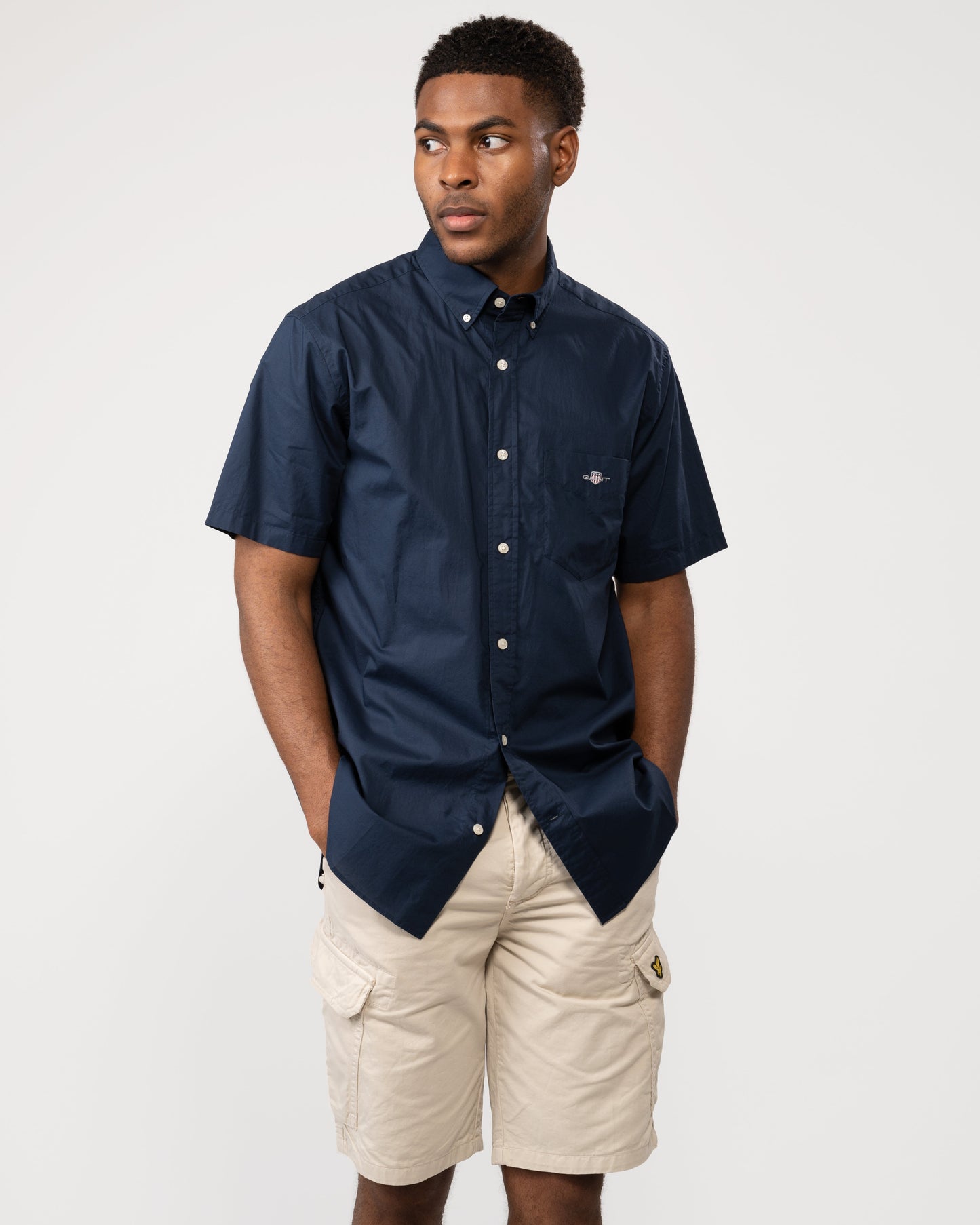 GANT Mens Regular Fit Short Sleeve Poplin Shirt - 410 Marine