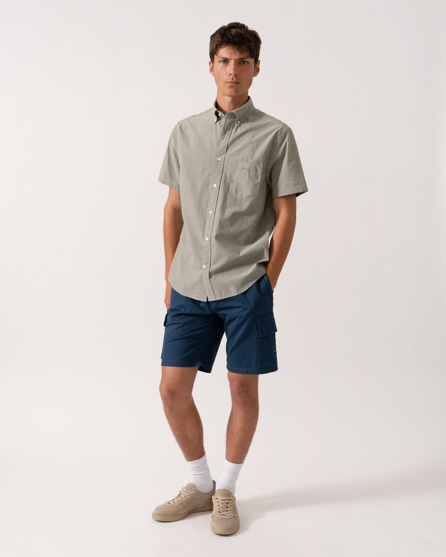 GANT Mens Regular Fit Short Sleeve Poplin Shirt - 303 Moss Green