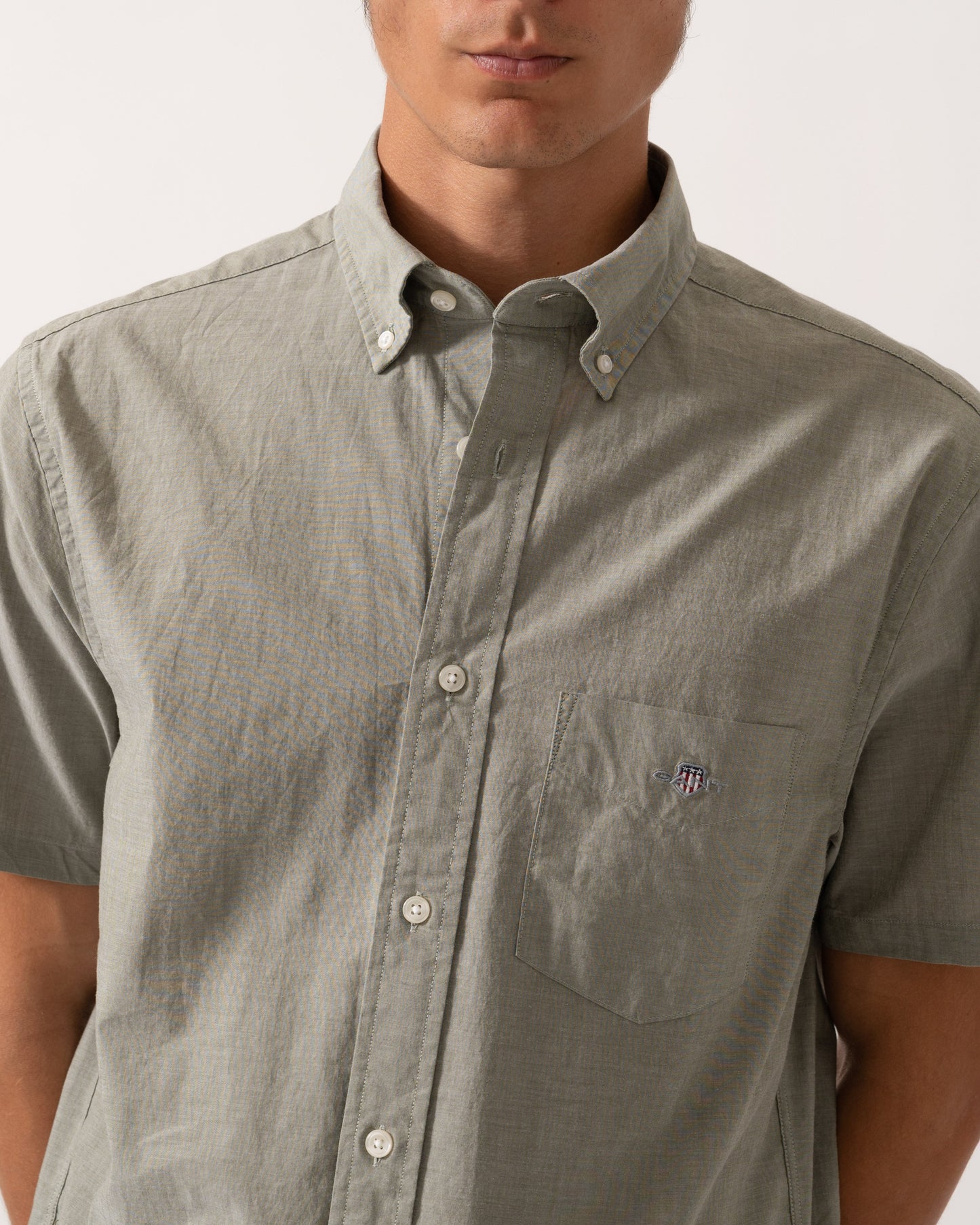 GANT Mens Regular Fit Short Sleeve Poplin Shirt - 303 Moss Green