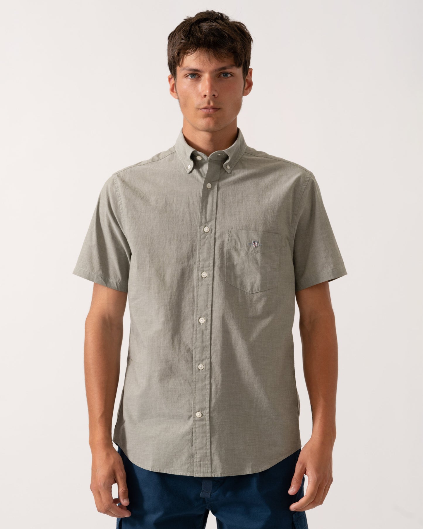 GANT Mens Regular Fit Short Sleeve Poplin Shirt - 303 Moss Green