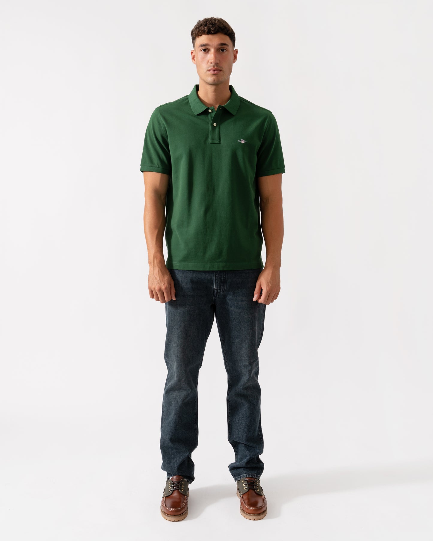 GANT Mens Regular Fit Short Sleeve Shield Logo Pique Polo - 338 Forest Green
