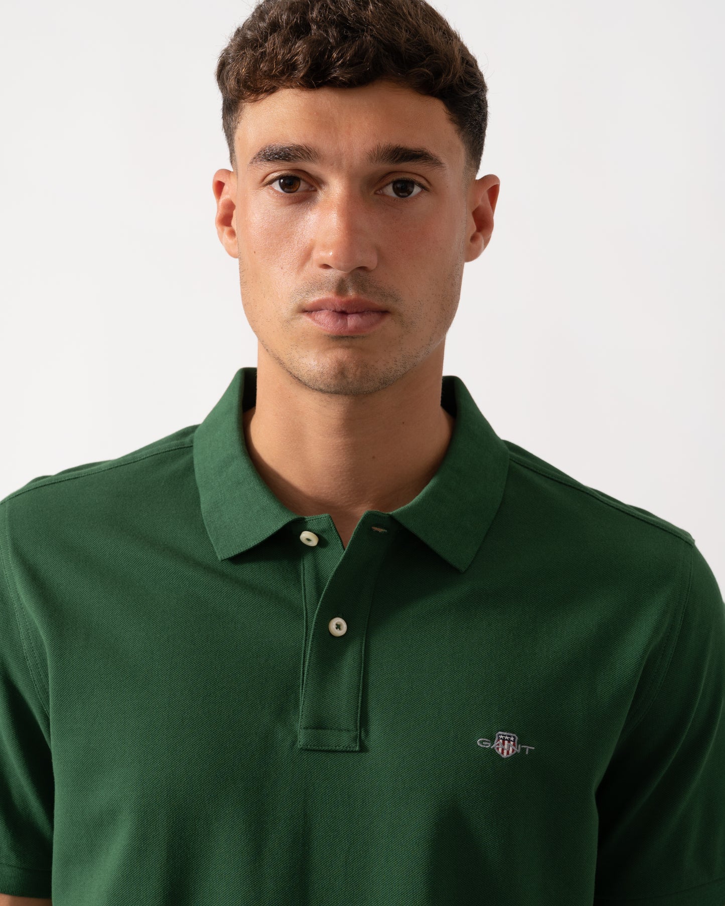 GANT Mens Regular Fit Short Sleeve Shield Logo Pique Polo - 338 Forest Green