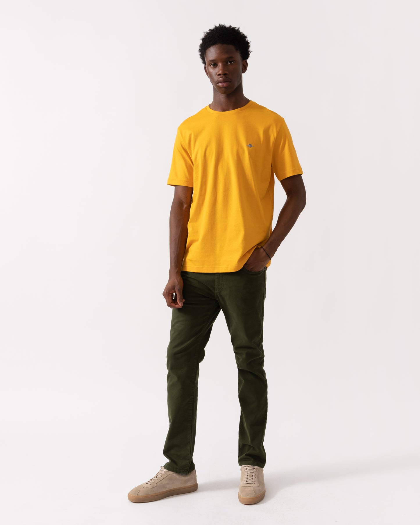 GANT Mens Regular Fit Short Sleeve Shield Logo T-Shirt - 751 Yellow Lichen