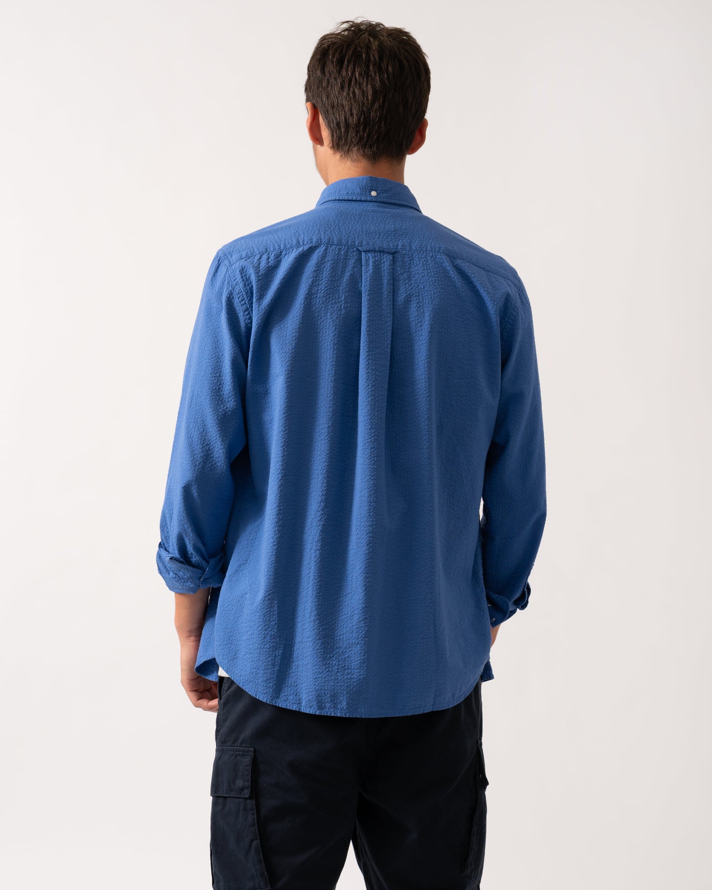 GANT Mens Regular Fit Solid Seersucker Shirt - 407 Rich Blue
