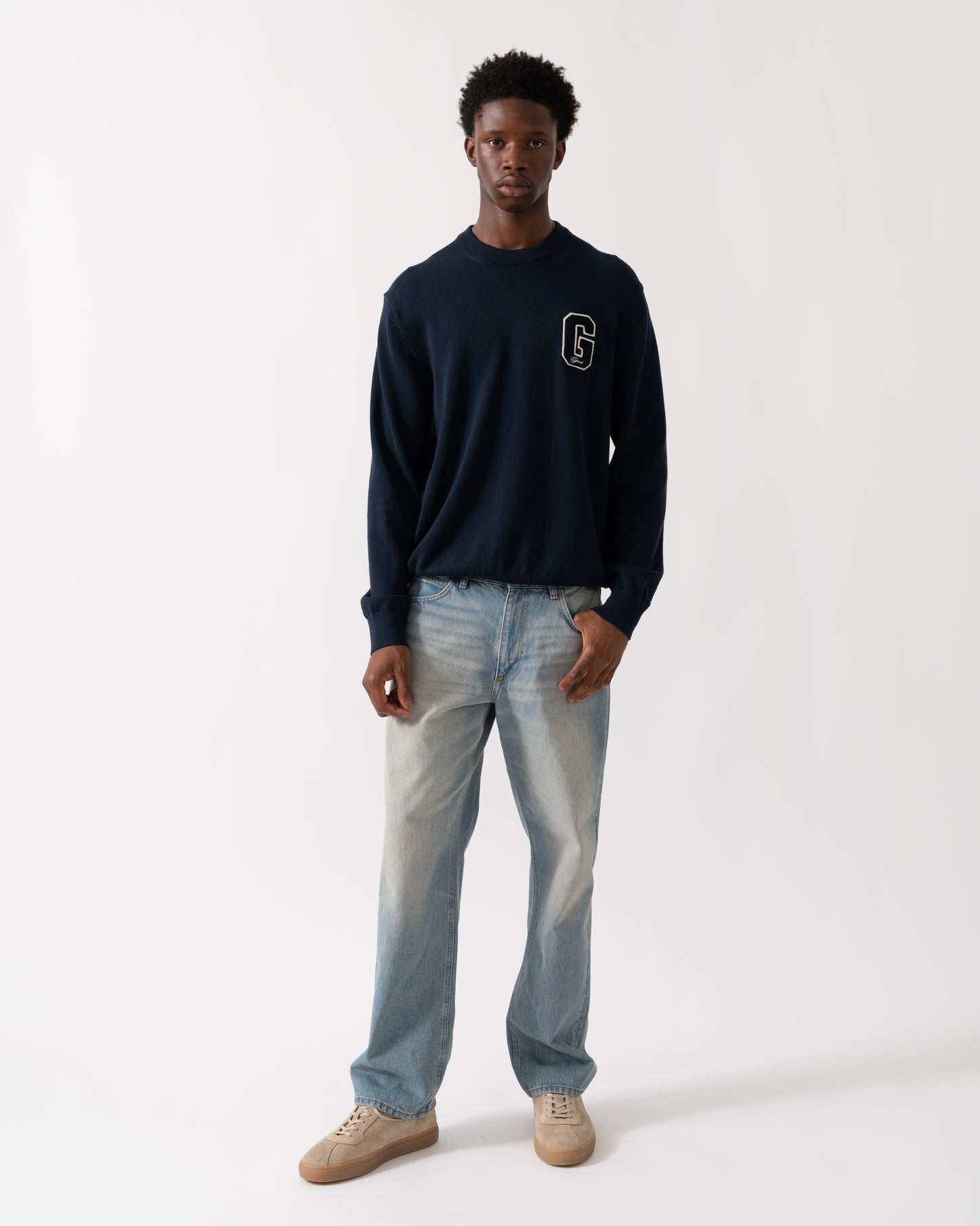 GANT Mens Small Graphic Badge Crew Neck Jumper - 433 Evening Blue