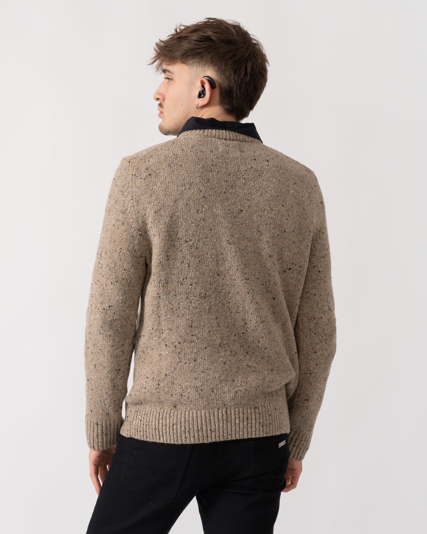 GANT Mens Wool Blend Neps Crew Neck Jumper - 295 Dark Sand Melange