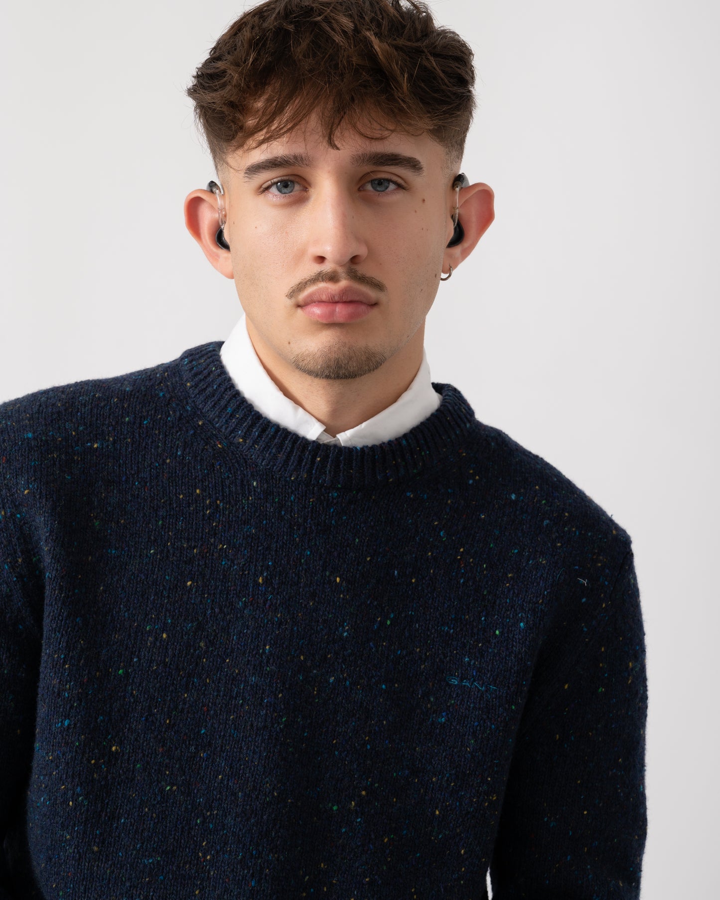 GANT Mens Wool Blend Neps Crew Neck Jumper - 433 Evening Blue