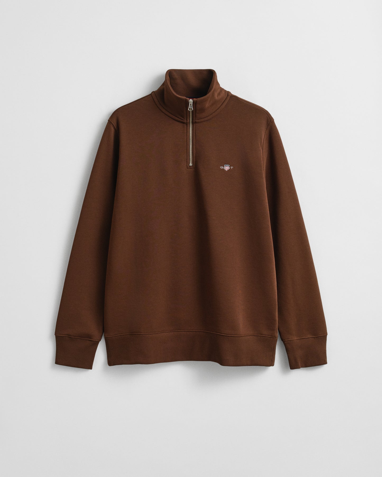 GANT Mens Regular Fit Shield Logo Half Zip Sweatshirt - 229 Mahogany Brown