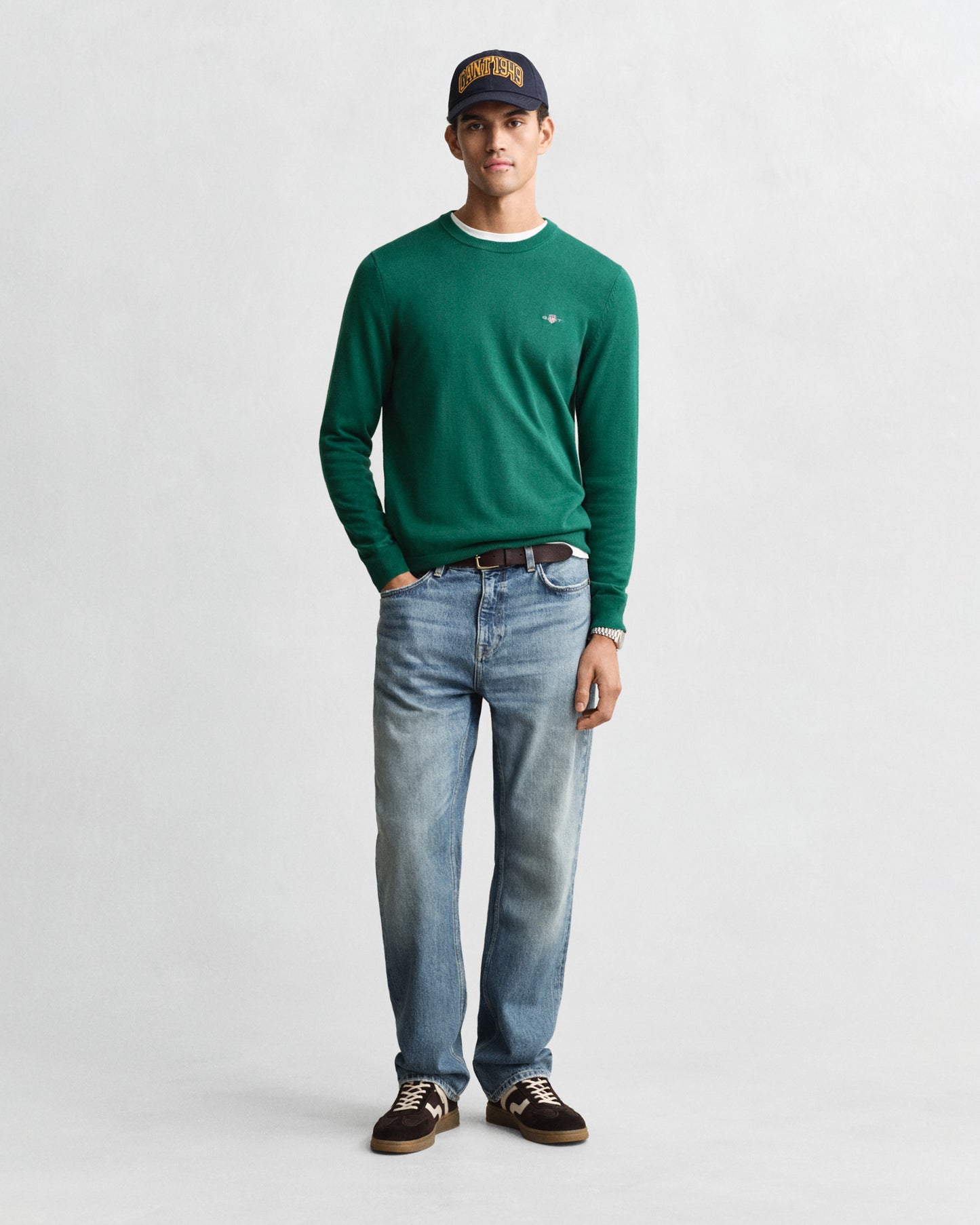 GANT Mens Classic Cotton Crew Neck Jumper - 373 Deep Forest Green