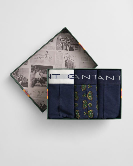 GANT Mens Paisley Print Trunk 3-Pack Gift Box - 410 Marine