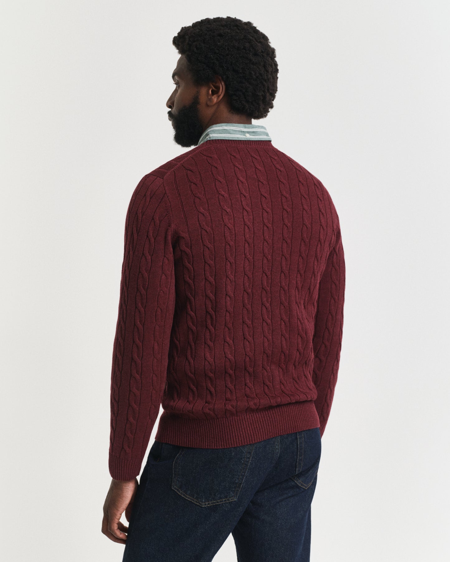 GANT Mens Cotton Cable Knit Crew Neck Jumper - 677 Bordeaux Melange