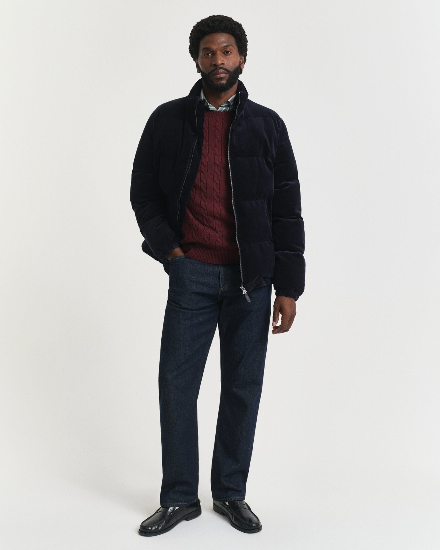 GANT Mens Cotton Cable Knit Crew Neck Jumper - 677 Bordeaux Melange