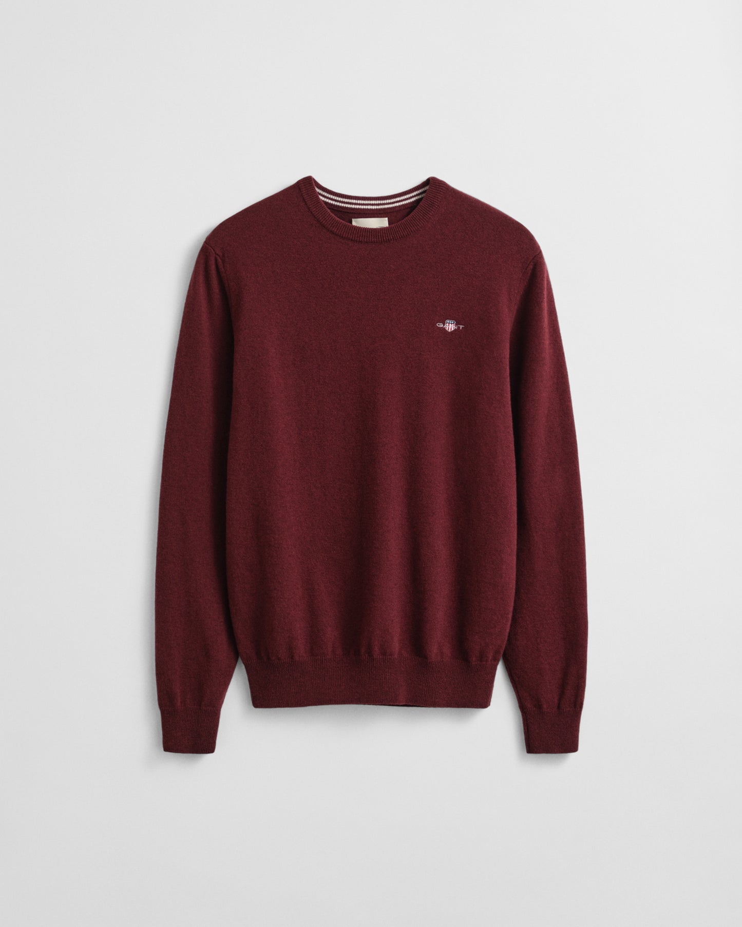 GANT Mens Superfine Lambswool Crew Neck Jumper - 677 Bordeaux Melange