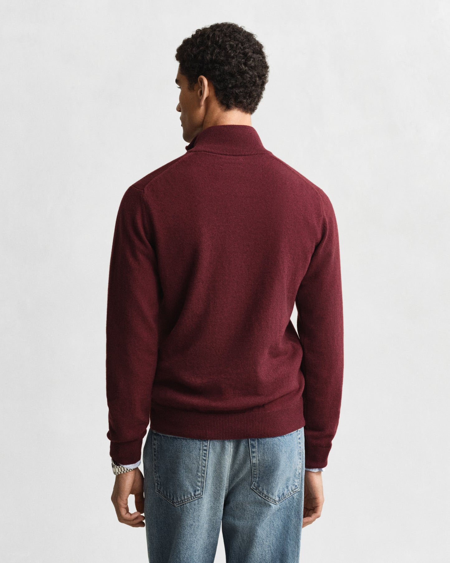 GANT Mens Superfine Lambswool Half Zip Cardigan - 677 Bordeaux Melange
