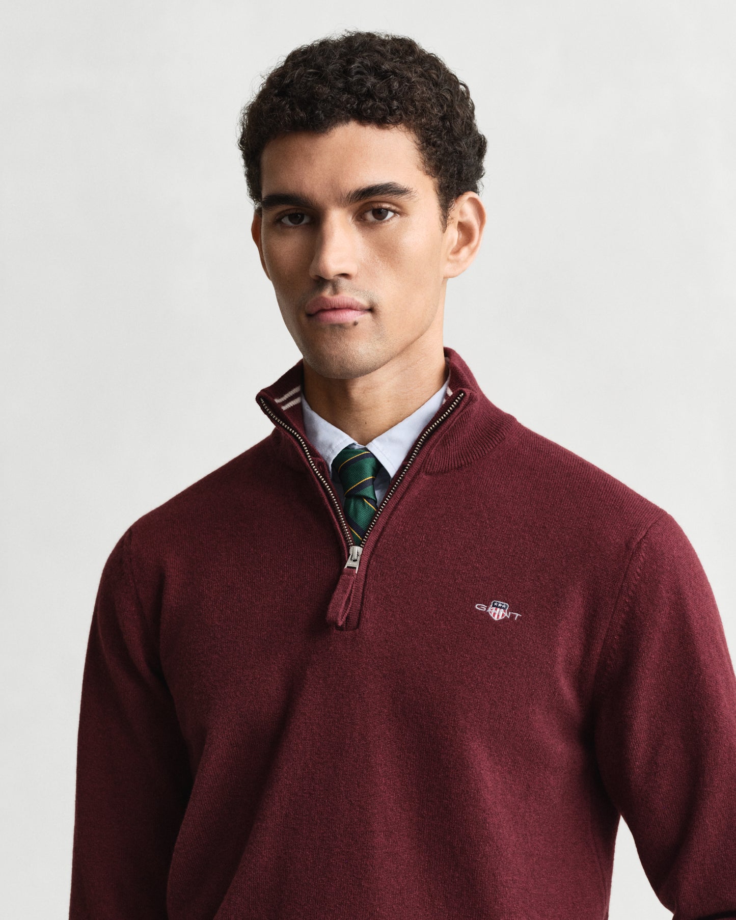 GANT Mens Superfine Lambswool Half Zip Cardigan - 677 Bordeaux Melange