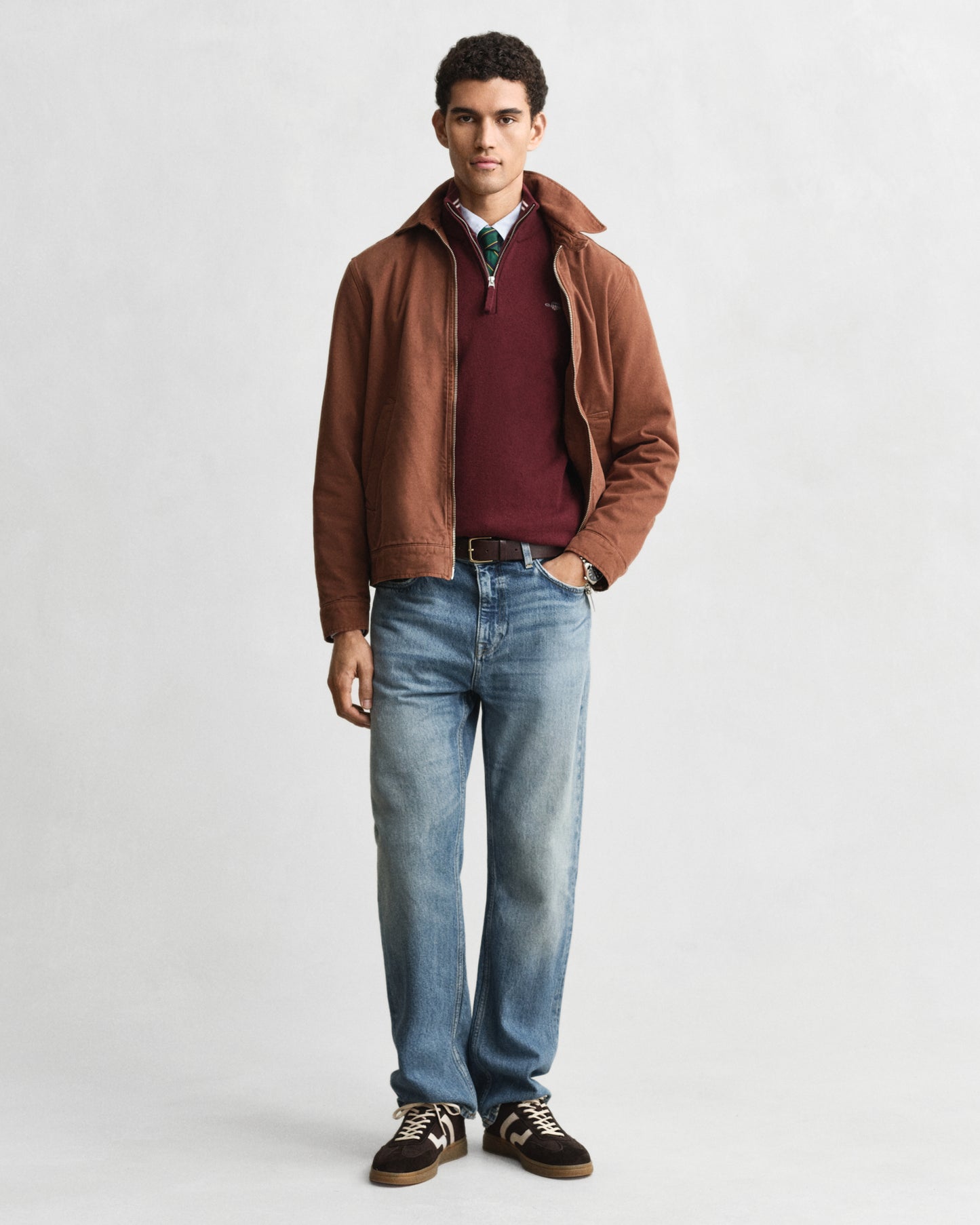 GANT Mens Superfine Lambswool Half Zip Cardigan - 677 Bordeaux Melange