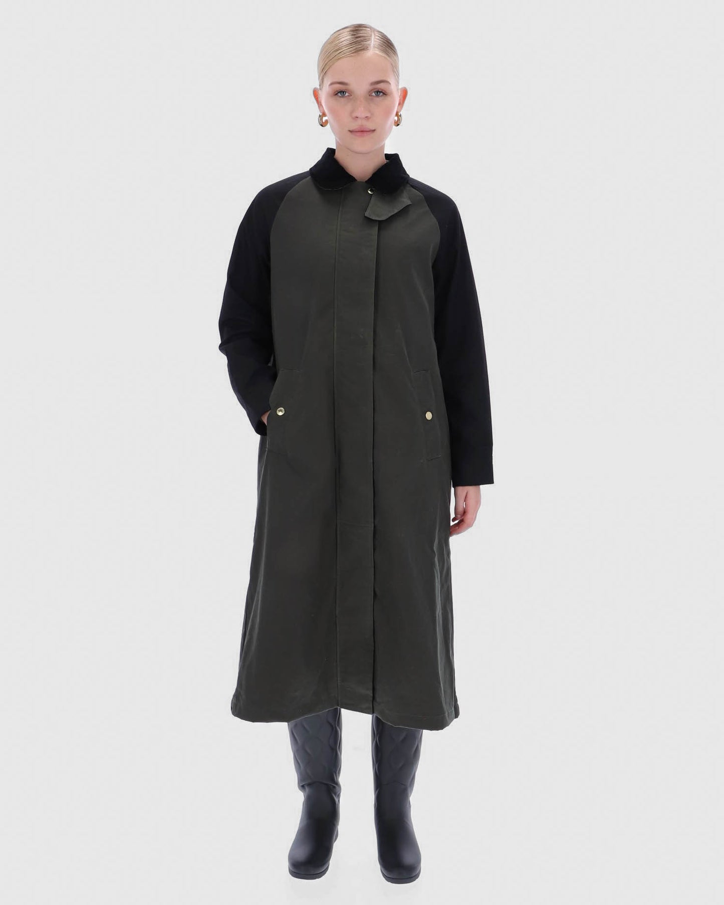 Hunter Harrow Patch Colour Block Womens Long Waxed Jacket - Kambaba