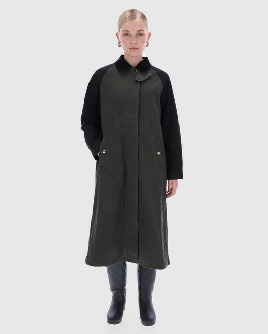 Hunter Harrow Patch Colour Block Womens Long Waxed Jacket - Kambaba