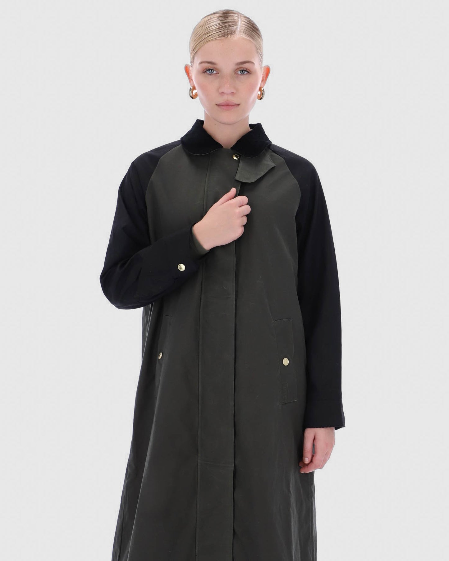 Hunter Harrow Patch Colour Block Womens Long Waxed Jacket - Kambaba