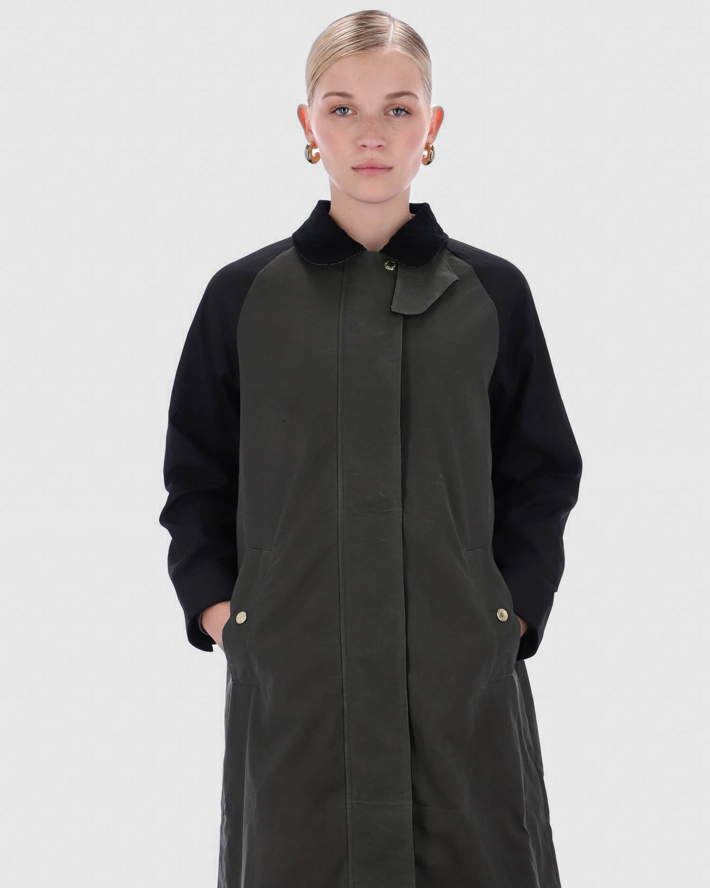 Hunter Harrow Patch Colour Block Womens Long Waxed Jacket - Kambaba