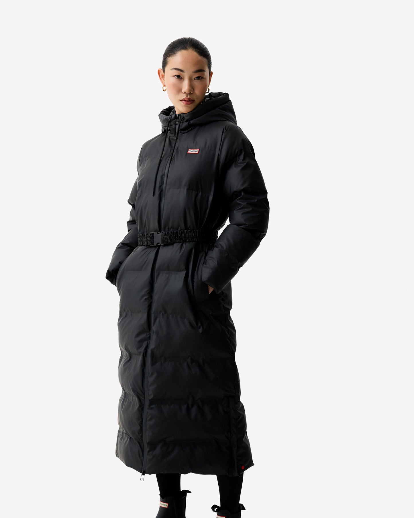 Hunter Hutchison Womens PU Coated Long Puffer Jacket - Black