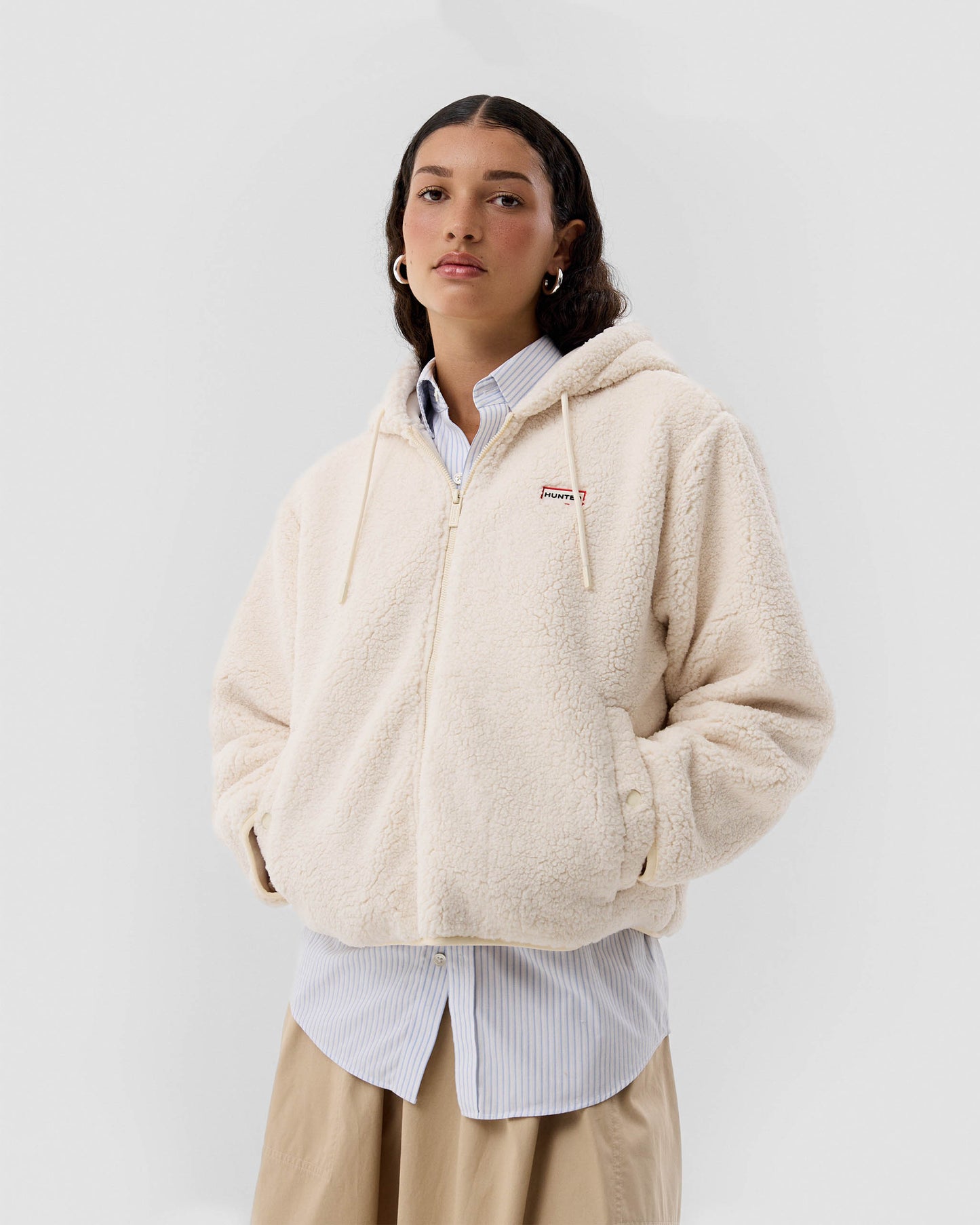 Hunter Bonelle Womens Borg Fleece Jacket - Antique White
