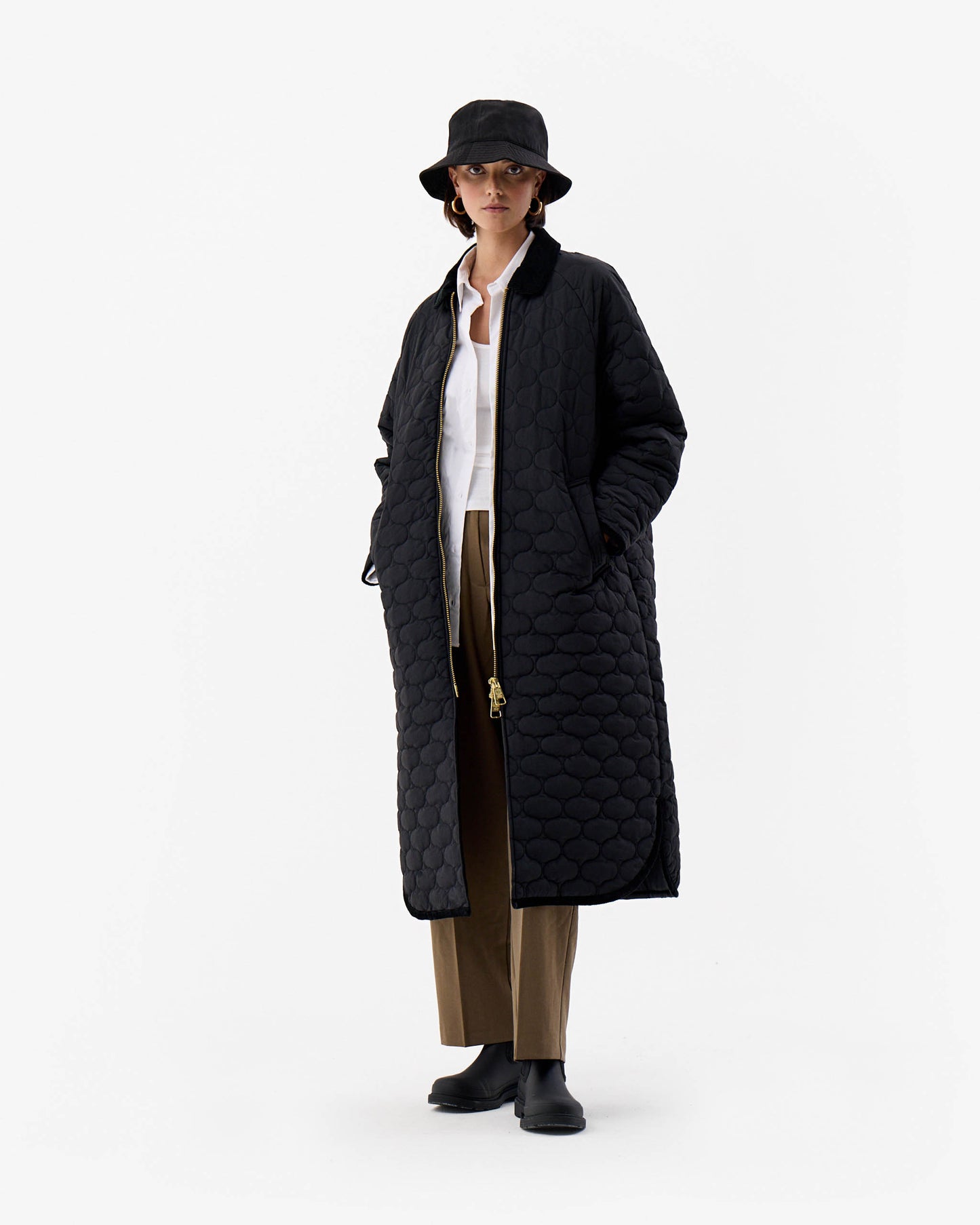Hunter Fionn Womens Long Quilted Jacket - Black