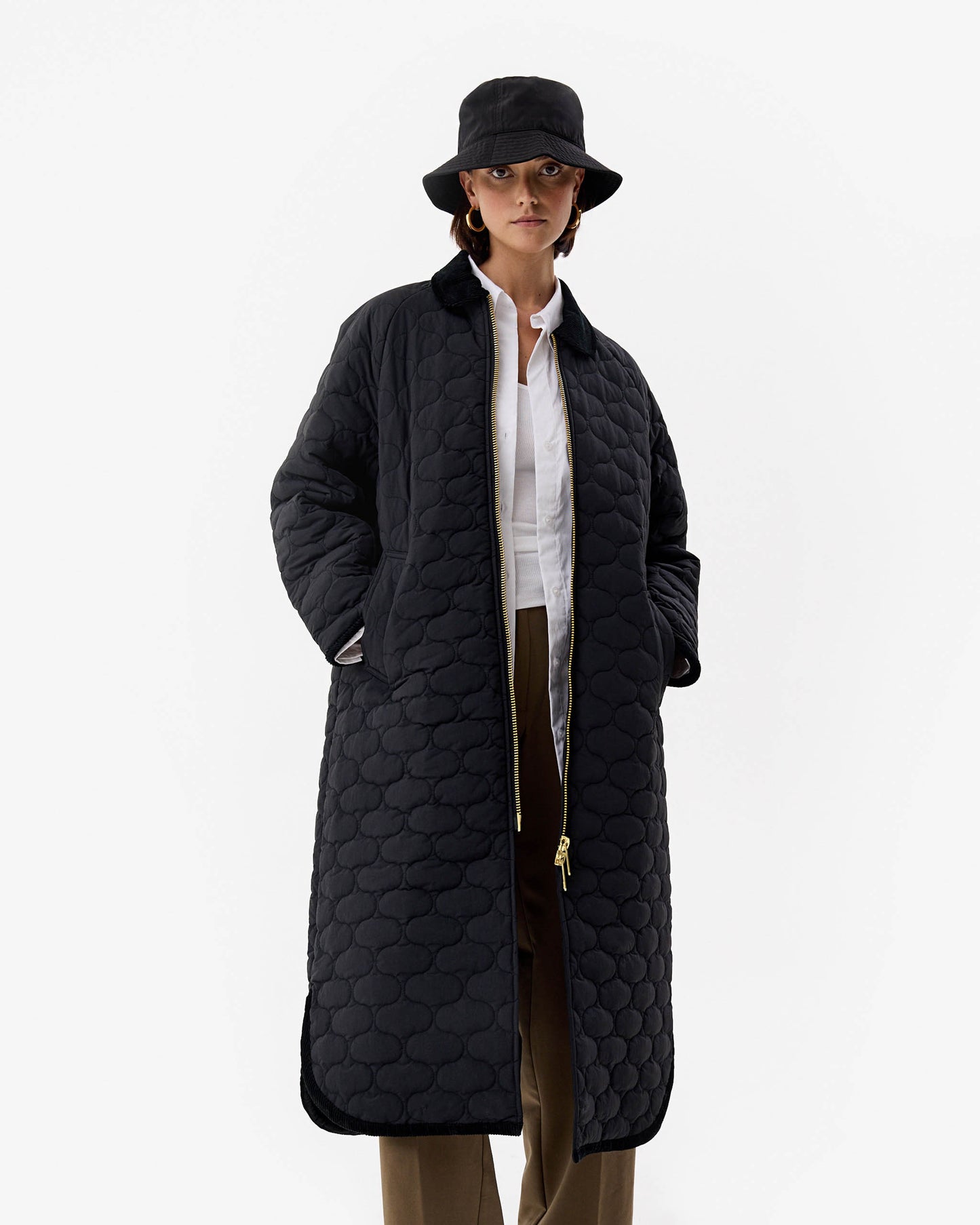 Hunter Fionn Womens Long Quilted Jacket - Black