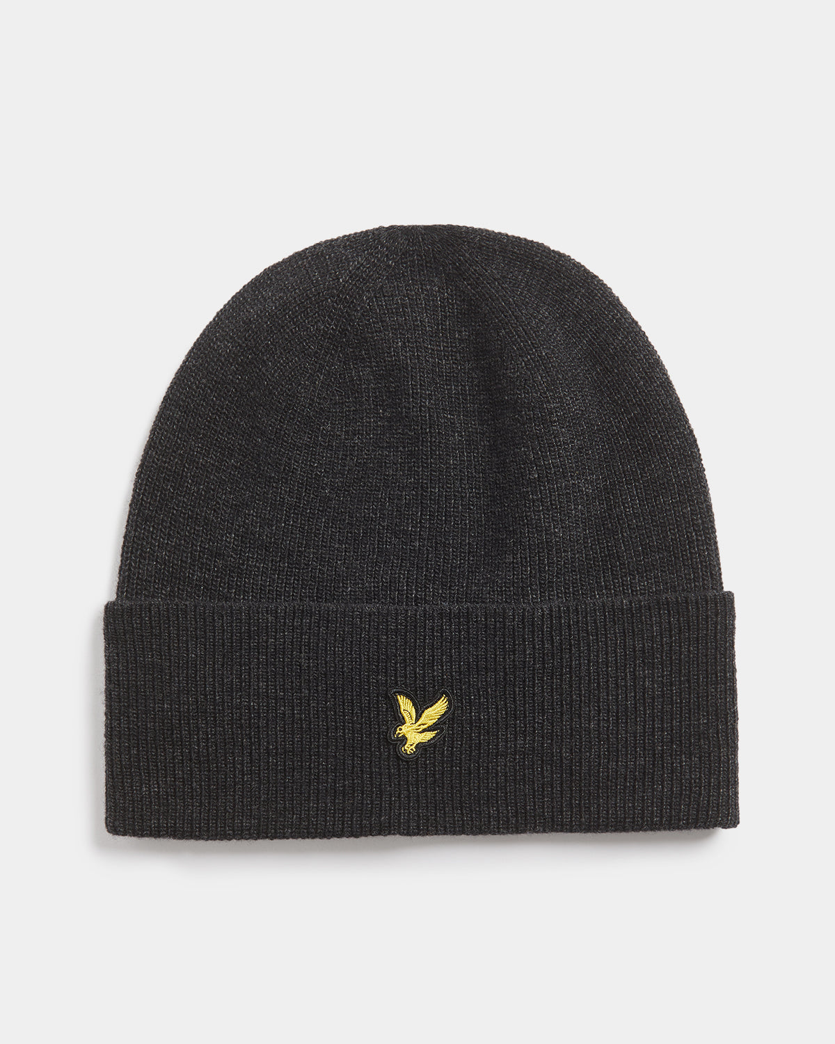 Lyle & Scott Lambswool Blend Ribbed Beanie - W155 Jet Black Marl