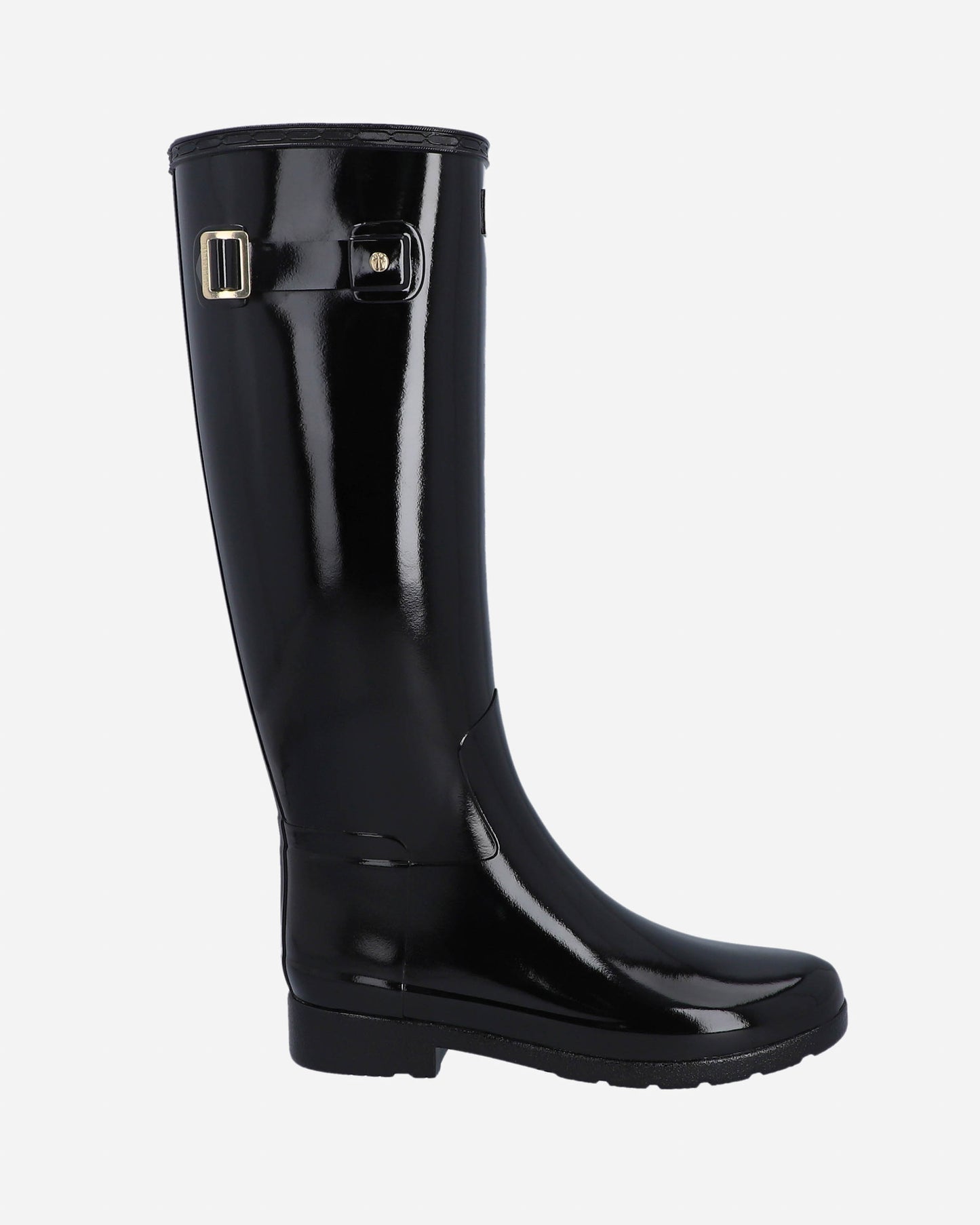 Hunter Womens Refined Gold Trim Tall Gloss Boot - Black