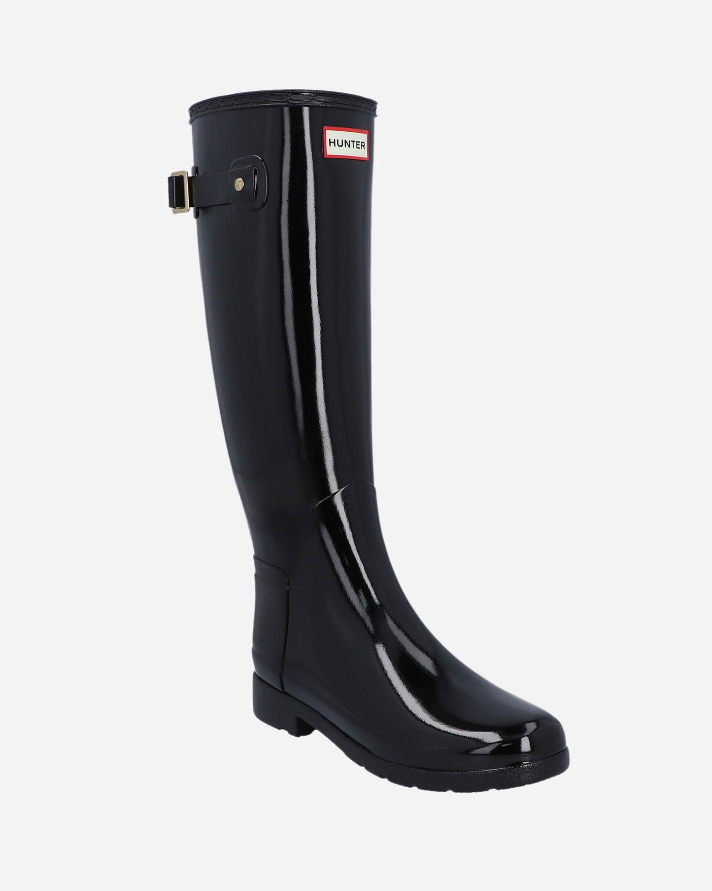 Hunter Womens Refined Gold Trim Tall Gloss Boot - Black