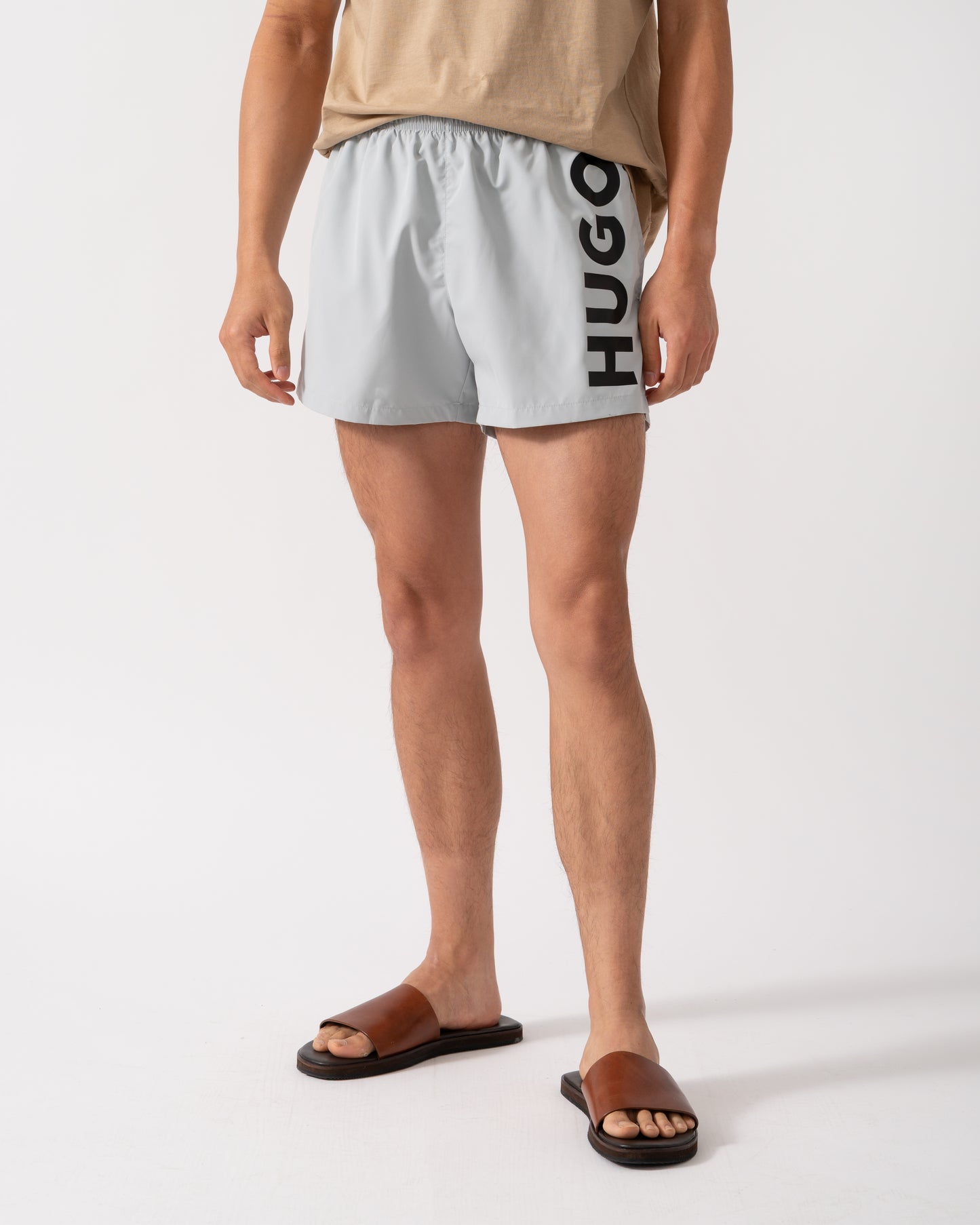HUGO ABAS Mens Logo-Print Swim Shorts in Quick-Dry Fabric