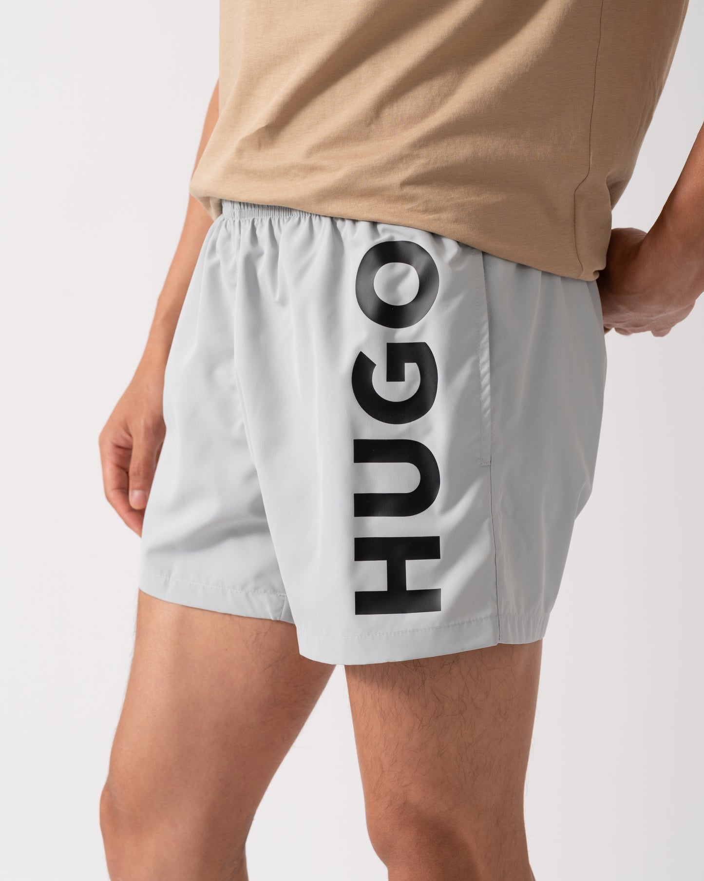 HUGO ABAS Mens Logo-Print Swim Shorts in Quick-Dry Fabric